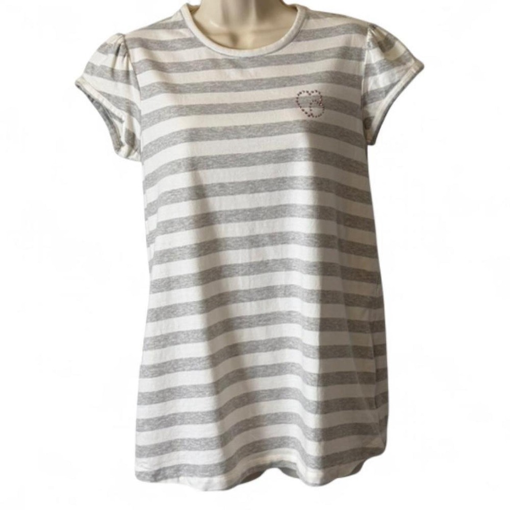 Vintage Two Hearts Maternity Gray & White Striped‎ Top, Women's Size S